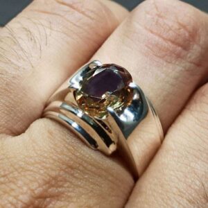 Handmade 3 carat oval cut Alexandrite men’s plain ring in Sterling Silver 925 with 14k and 18k gold options, featuring a lab-created color-changing gemstone