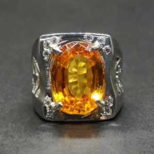 15 Carat Yellow Citrine Men’s Lattice Ring
