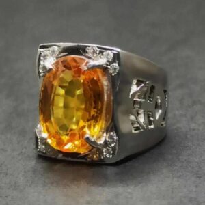 15 Carat Yellow Citrine Men’s Lattice Ring