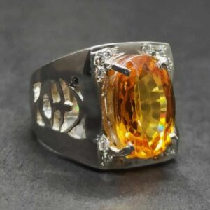 15 Carat Yellow Citrine Men’s Lattice Ring