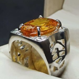 15 Carat Yellow Citrine Men’s Lattice Ring