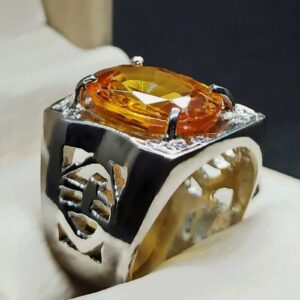 15 Carat Yellow Citrine Men’s Lattice Ring