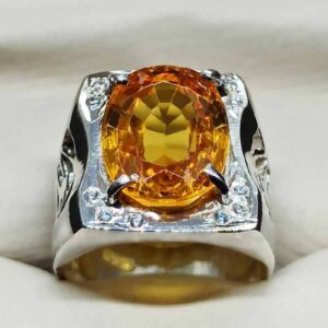 15 Carat Yellow Citrine Men’s Lattice Ring