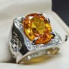 15 Carat Yellow Citrine Men’s Lattice Ring