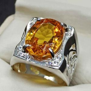 15 Carat Yellow Citrine Men’s Lattice Ring