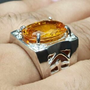 15 Carat Yellow Citrine Men’s Lattice Ring