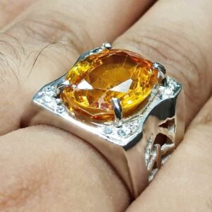 15 Carat Yellow Citrine Men’s Lattice Ring