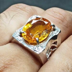 15 Carat Yellow Citrine Men’s Lattice Ring
