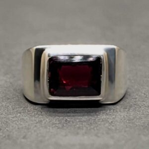 3 Carat Emerald Cut Garnet Men’s Plain Ring