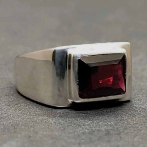 3 Carat Emerald Cut Garnet Men’s Plain Ring
