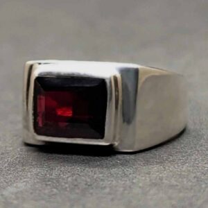 3 Carat Emerald Cut Garnet Men’s Plain Ring