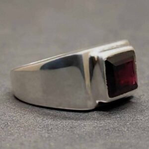 3 Carat Emerald Cut Garnet Men’s Plain Ring