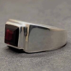 3 Carat Emerald Cut Garnet Men’s Plain Ring