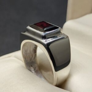 3 Carat Emerald Cut Garnet Men’s Plain Ring
