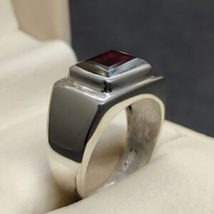3 Carat Emerald Cut Garnet Men’s Plain Ring