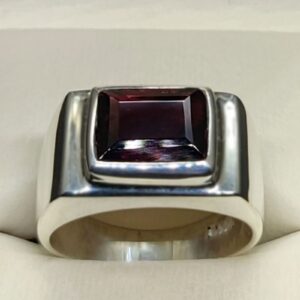 3 Carat Emerald Cut Garnet Men’s Plain Ring