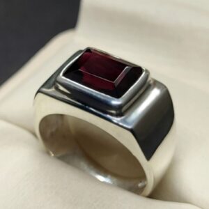 3 Carat Emerald Cut Garnet Men’s Plain Ring