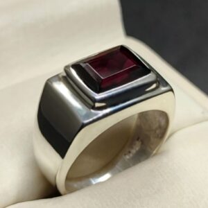 3 Carat Emerald Cut Garnet Men’s Plain Ring