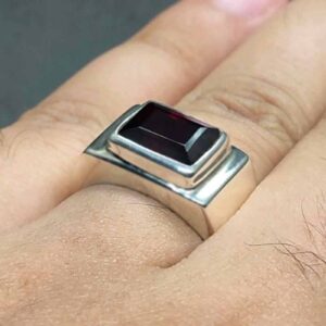 3 Carat Emerald Cut Garnet Men’s Plain Ring