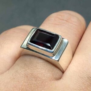 3 Carat Emerald Cut Garnet Men’s Plain Ring