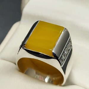 Natural Yellow Aqeeq Ring