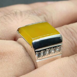 Natural Yellow Aqeeq Ring