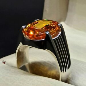 12 Carat Yellow Citrine Men’s Plain Ring