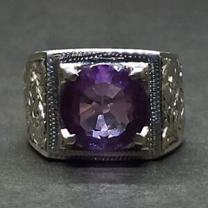 Round Cut 6 Carat Lab Alexandrite Sterling Silver 925, 14k, 18k Gold Handmade Mens Carved Ring
