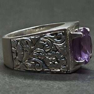 Round Cut 6 Carat Lab Alexandrite Sterling Silver 925, 14k, 18k Gold Handmade Mens Carved Ring