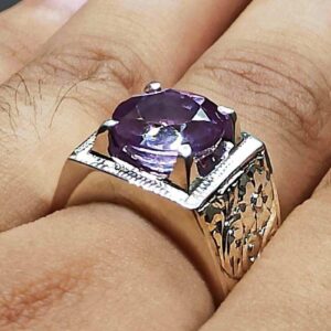 Round Cut 6 Carat Lab Alexandrite Sterling Silver 925, 14k, 18k Gold Handmade Mens Carved Ring