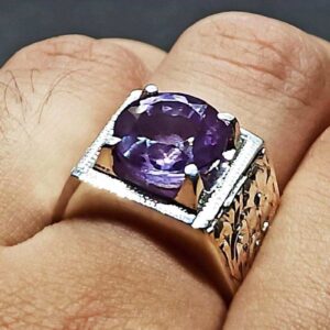 Round Cut 6 Carat Lab Alexandrite Sterling Silver 925, 14k, 18k Gold Handmade Mens Carved Ring