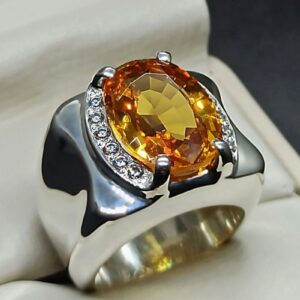 13 Carat Yellow Citrine Men’s Ring – Handmade Plain