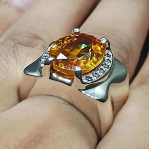 13 Carat Yellow Citrine Men’s Ring – Handmade Plain