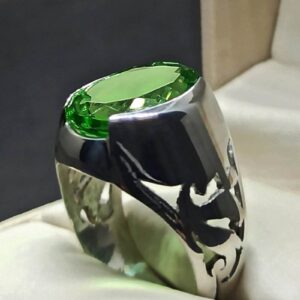 Lab Peridot Mens Lattice Ring