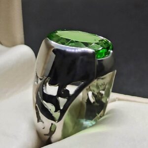 Lab Peridot Mens Lattice Ring