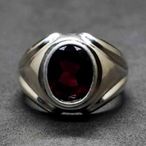 4 Carat Oval Cut Garnet Men’s Plain Ring