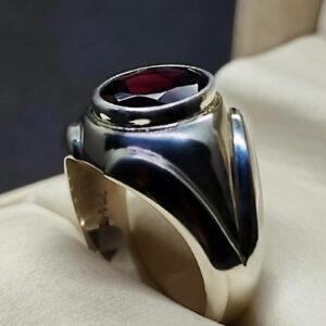 4 Carat Oval Cut Garnet Men’s Plain Ring