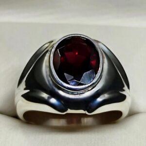 4 Carat Oval Cut Garnet Men’s Plain Ring