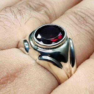4 Carat Oval Cut Garnet Men’s Plain Ring