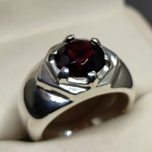 Round Cut Garnet Men’s Star Shape Ring