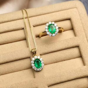 Zambian Emerald Floral Jewelry Set