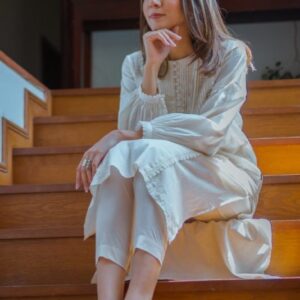 Women Cream White Shalwar Kameez