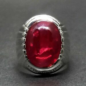 Cabochon Created Ruby Mens Ring