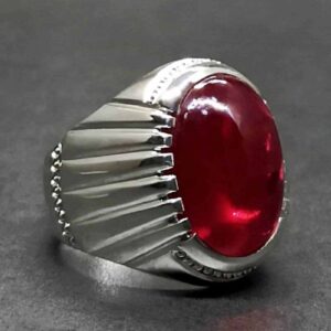 Cabochon Created Ruby Mens Ring