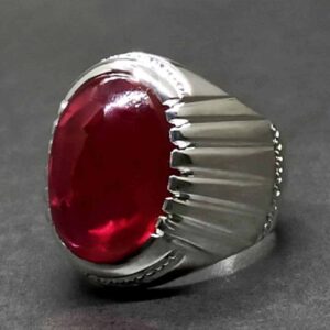 Cabochon Created Ruby Mens Ring