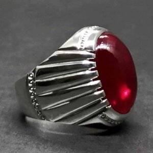 Cabochon Created Ruby Mens Ring