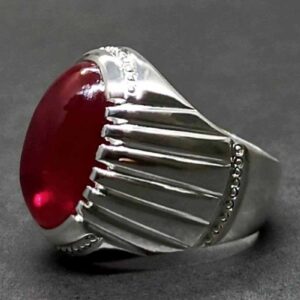 Cabochon Created Ruby Mens Ring