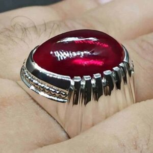 Cabochon Created Ruby Mens Ring