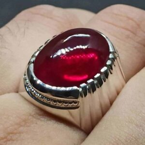 Cabochon Created Ruby Mens Ring