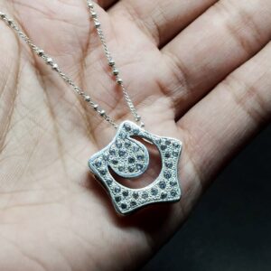 Moissanite Crescent Moon Star Pendant Necklace